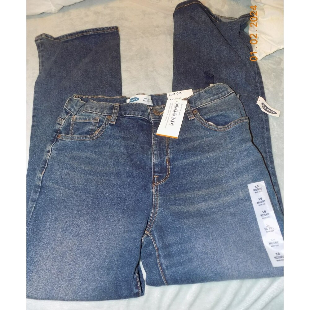 Old Navy Boys Bootcut Jeans Size 16 Husky Blue Denim Medium Wash 100% Cotton